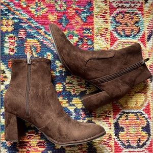 Marc Fisher brown faux suede bootie